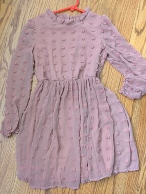 Francesca's Collections Dusty Rose Ruffle Neck Rosette Dress